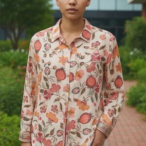 Johnny Was Workshop 2-toned, Embroidered Floral Button-Up Shirt